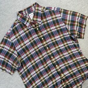 Brooks Brothers Shirt Mens Large Irish Linen Button Down Plaid Regent Fit Preppy